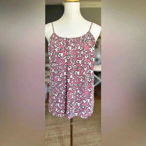 Tucker 100% Silk Red and White Floral Camisole with Scoop Neck